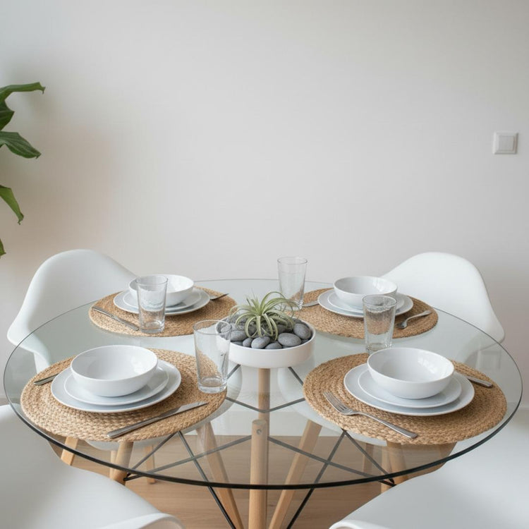 Comedor Mesa Redonda Elida 80cm + 4 Butaca Monee Blanca