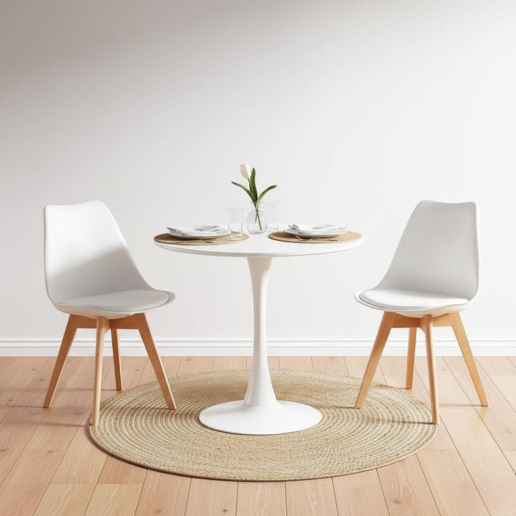 Comedor Mesa Tulip Blanca 80cm + 2 Sillas Tulip Blanca