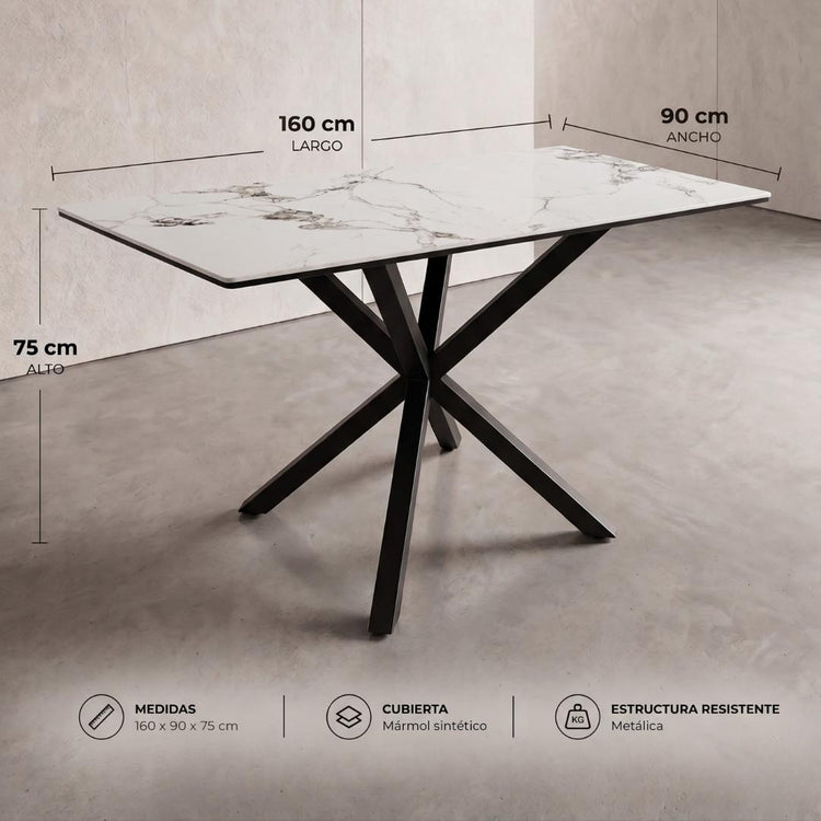 Mesa Rectangular Greta Piedra 160x90 | Efecto Mármol