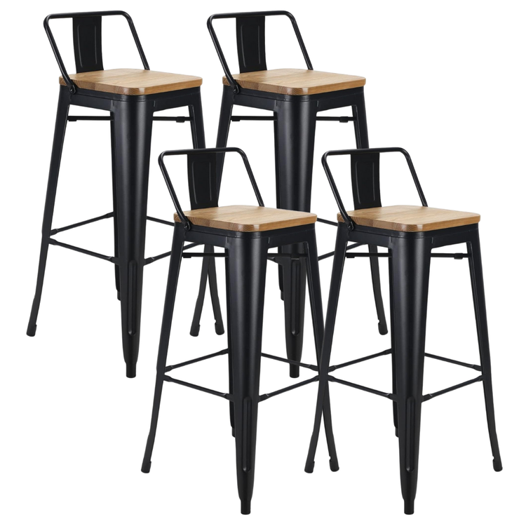 Pack 4 Taburetes Bar Tolix Negros 77 cm | Madera clara
