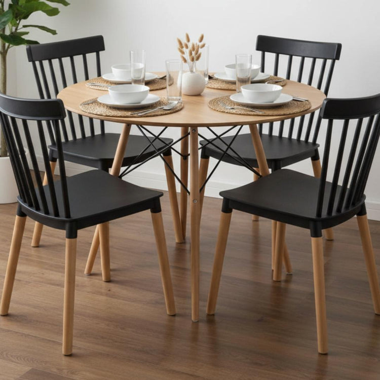 Comedor Redondo Shanna 80 cm + 4 Sillas Windsor Negro