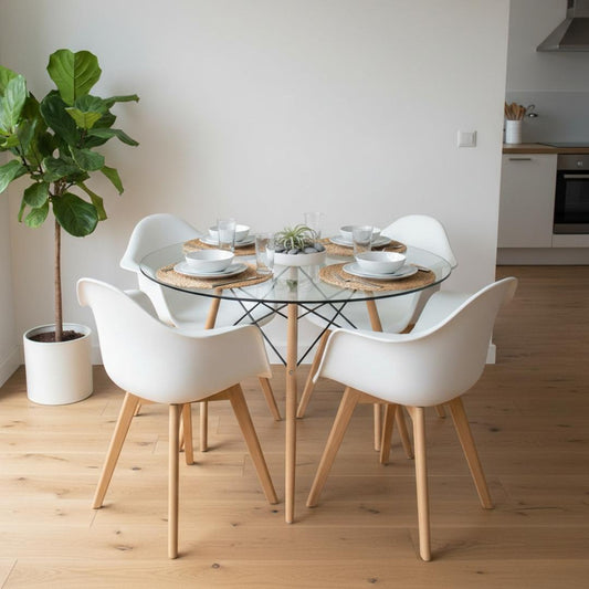 Comedor Mesa Redonda Elida 80cm + 4 Butaca Monee Blanca