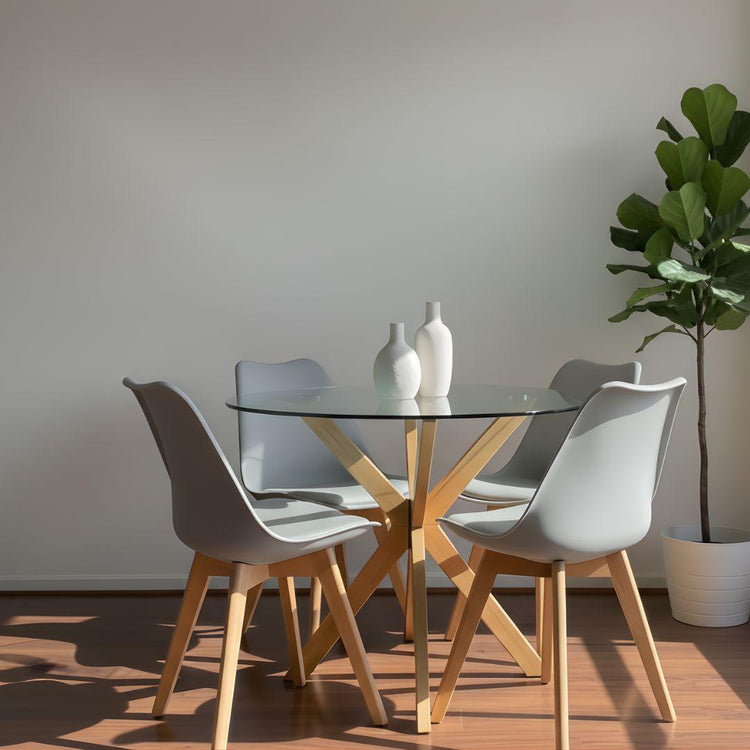 Comedor Mesa Redonda Equiz 100cm + 4 Sillas Tulip Gris