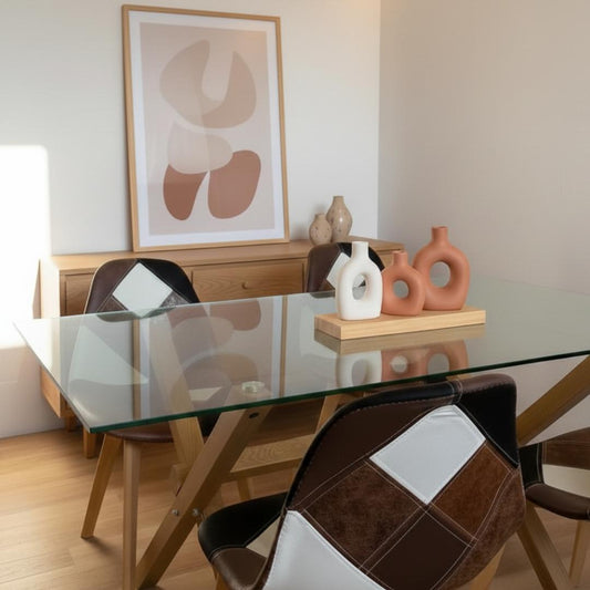 Comedor Mesa Xinia 130x80 + 4 Silla Patchwork Da Vinci | Ecocuero Café