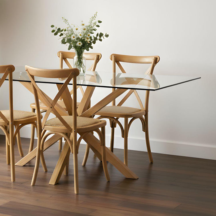 Comedor Mesa Rectangular Greta 160x90 + 6 Sillas Crossback Madera Natural