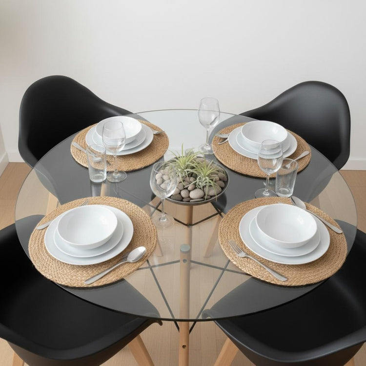 Comedor Mesa Redonda Elida 80cm + 4 Butaca Monee Negro