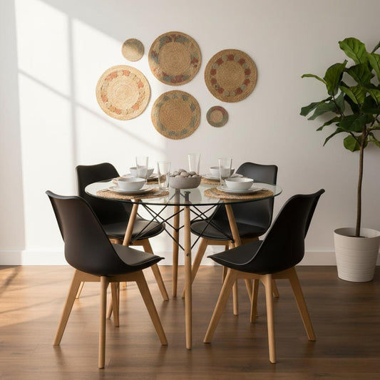 Comedor Mesa Redonda Elida 80cm + 4 Sillas Tulip Negro