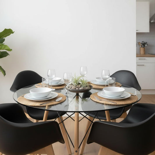 Comedor Mesa Redonda Elida 80cm + 4 Butaca Monee Negro