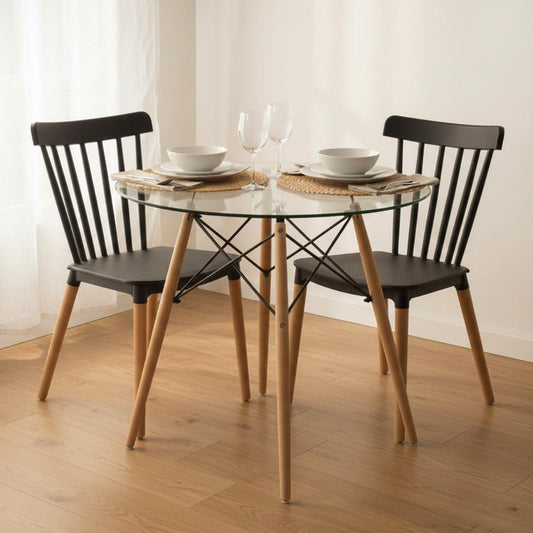 Comedor Mesa Elida 80 cm + 2 Sillas Windsor Negro
