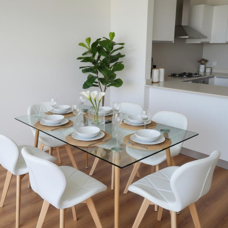 Comedor Mesa Vitreo 120x80 + 6 Sillón Rubik Blanco