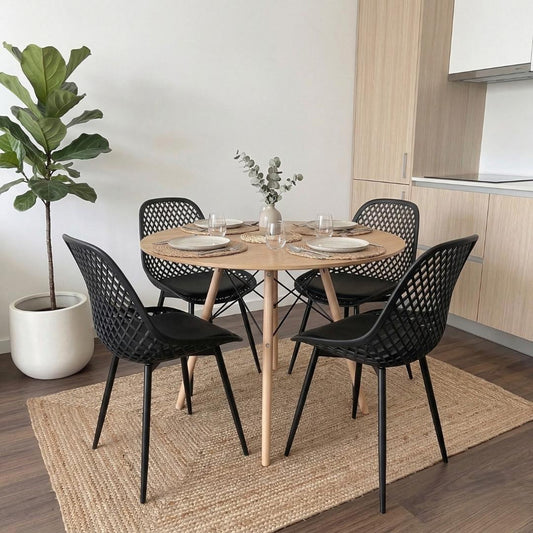 Comedor Redonda Shanna 100cm + 4 Silla Grillet Negro