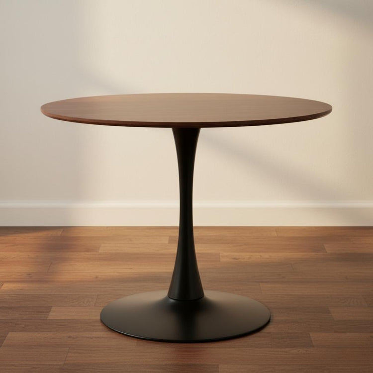 Mesa Redonda Tulip 120cm | Cubierta Efecto Madera Oscura