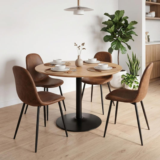 Comedor Mesa Redonda Letta Nórdica 100cm + 4 Silla Isidora