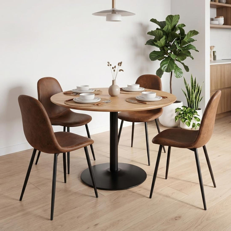 Comedor Mesa Redonda Letta Nórdica 100cm + 4 Silla Isidora