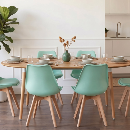 Comedor Extensible Bayona Wood 100-180cm + 4 Sillas Tulip Menta