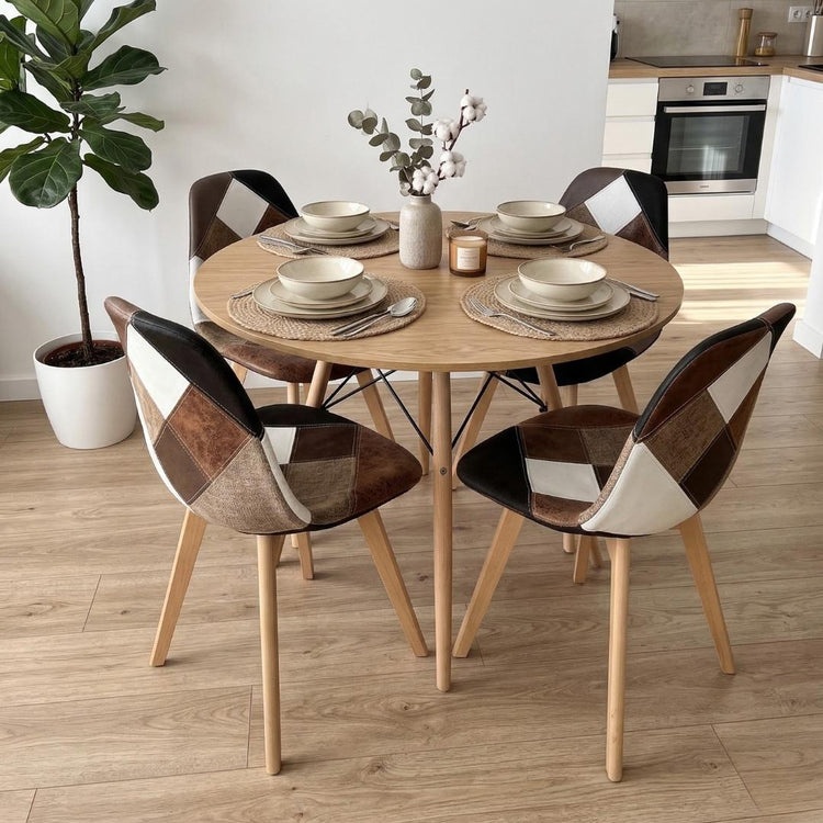 Comedor Redonda Shanna 100cm + 4 Silla Patchwork Da Vinci Café