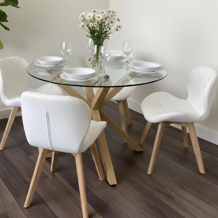 Comedor Mesa Equiz 100cm + 4 Sillones Rubik Blanco