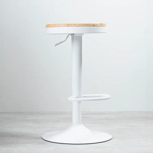 Taburete Ajustable Nicco Blanco | Asiento de Madera y Giro 360°