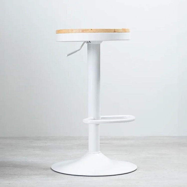 Taburete Ajustable Nicco Blanco | Asiento de Madera y Giro 360°