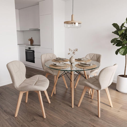 Comedor Mesa Elida 100cm + 4 Sillón Rubik Lino Beige