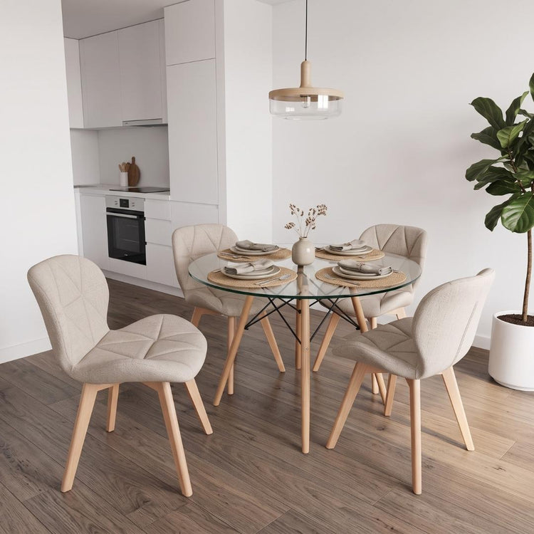 Comedor Mesa Elida 100cm + 4 Sillón Rubik Lino Beige