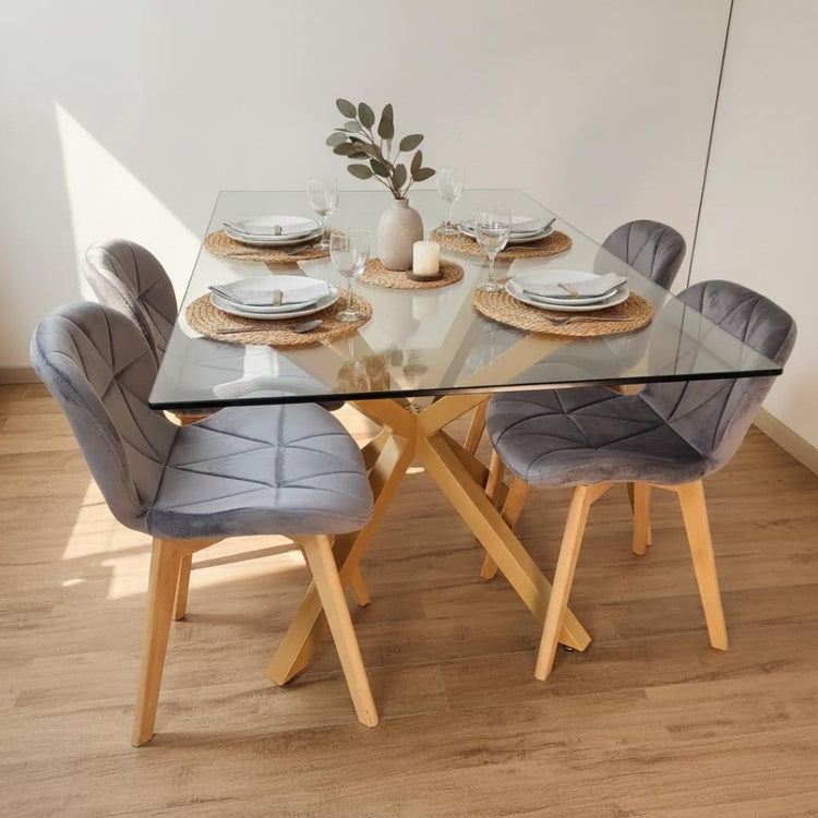 Comedor Mesa Greta 140x90 cm + 4 Sillón Rubik Velvet Gris