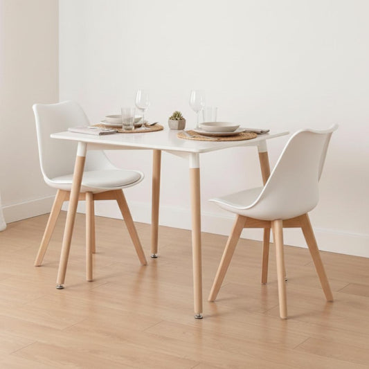 Comedor Mesa Aroa Blanca 80x80 cm + 2 Sillas Tulip Blanca