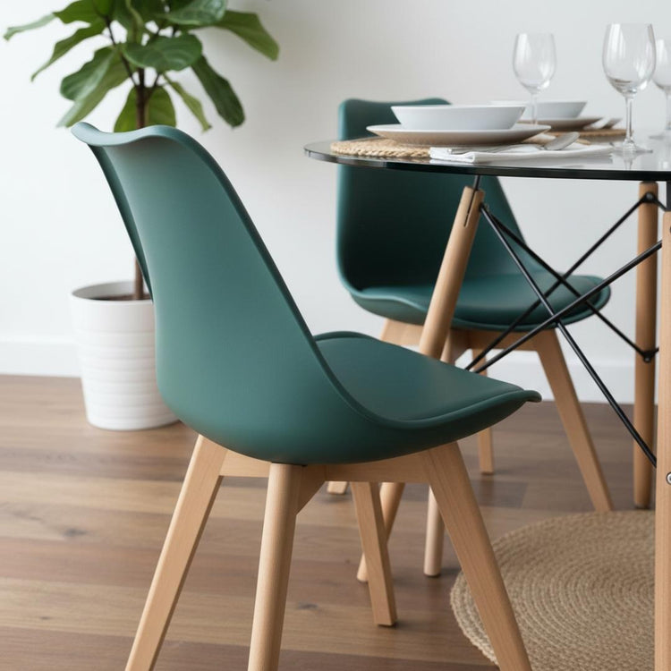 Comedor Mesa Redonda Elida 80cm + 4 Sillas Tulip Verde Esmeralda
