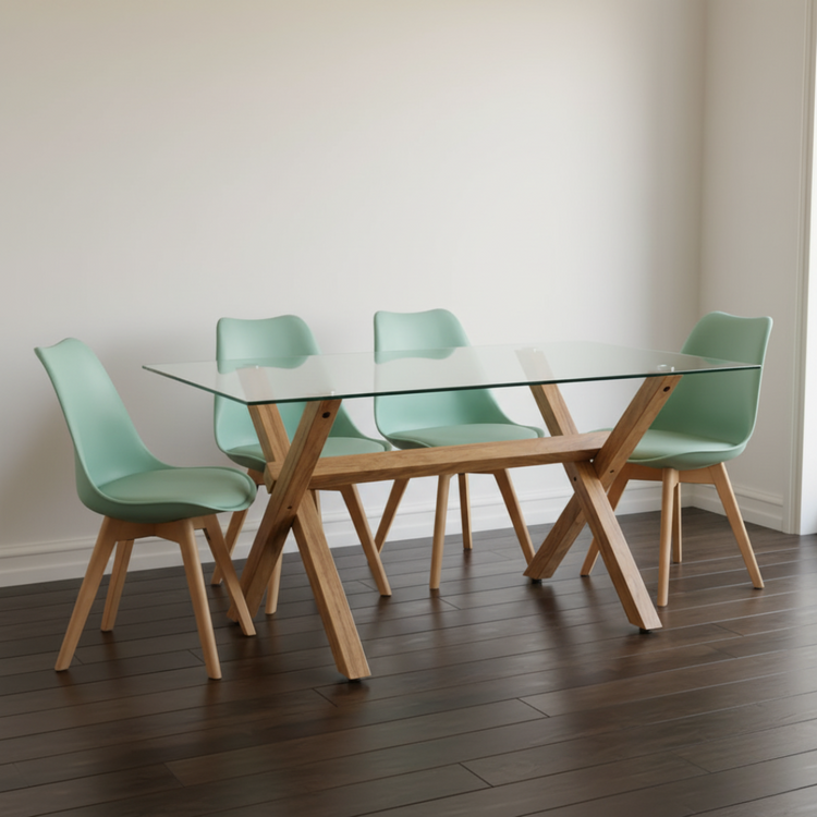 Comedor Mesa Xinia 130X80 + 4 Sillas Tulip Menta