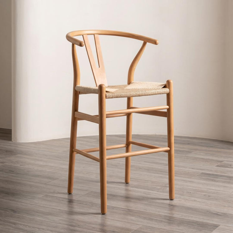Taburete Wishbone 65cm | Madera & Cuerda Natural