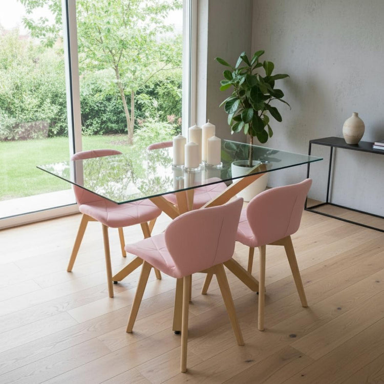 Comedor Mesa Rectangular Greta 140x80 + 4 Sillones Rubik Rosado