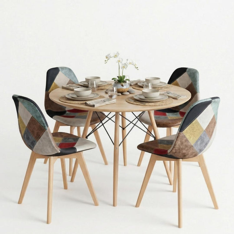 Comedor Redonda Shanna 100cm + 4 Silla Patchwork Da Vinci Clara