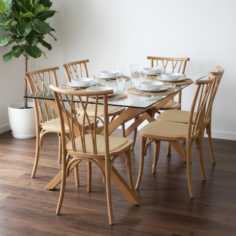 Comedor Moderno Mesa Xinia 140x90 + 6 Sillas Crosswood Natural