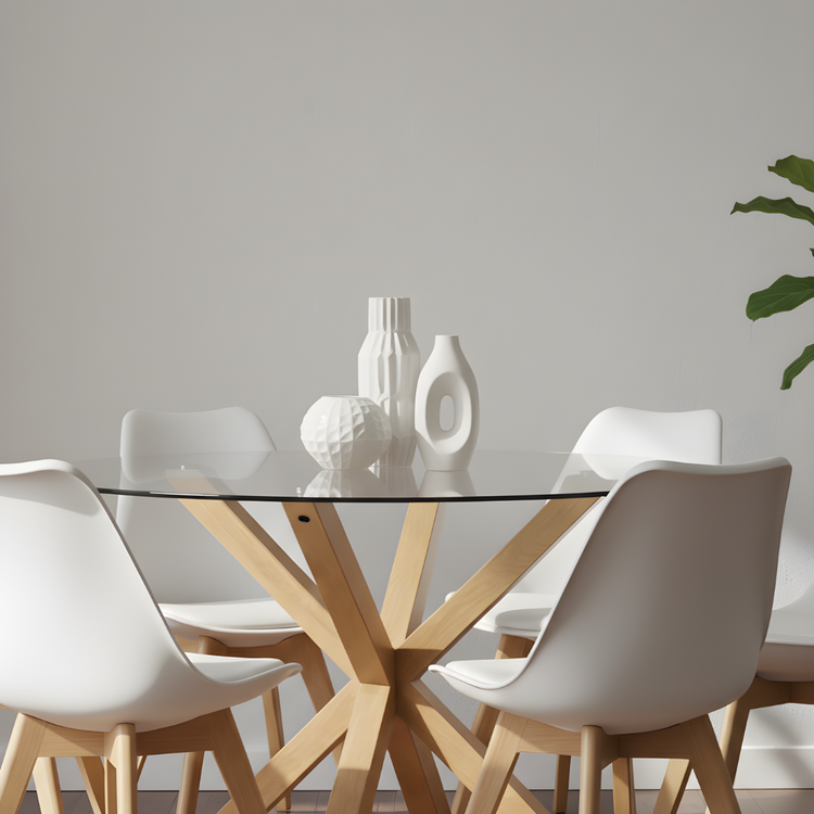 Comedor Mesa Redonda Equiz 120cm + 6 Sillas Tulip Blanca