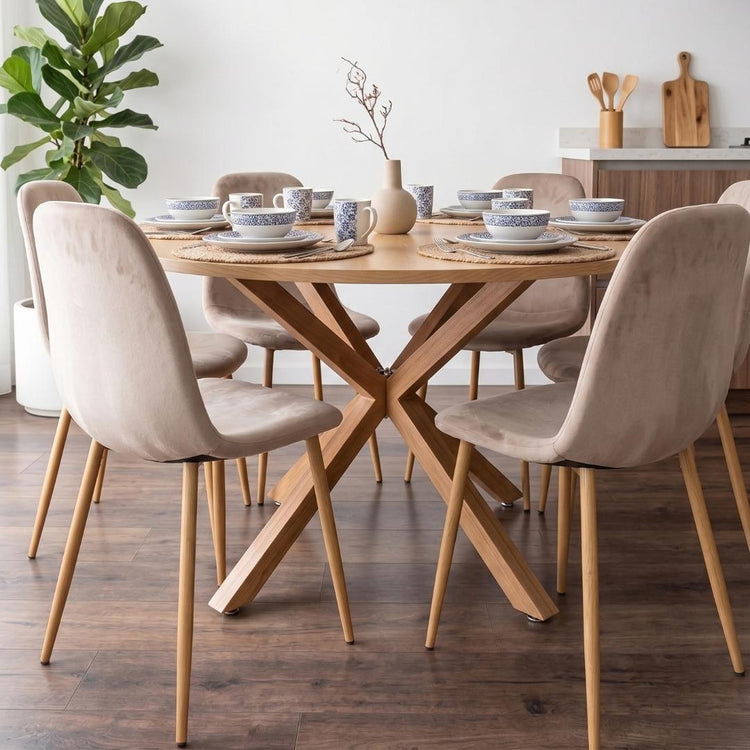 Comedor Mesa Redonda Equiz Wood  120cm + 6 Sillas Isy Arena