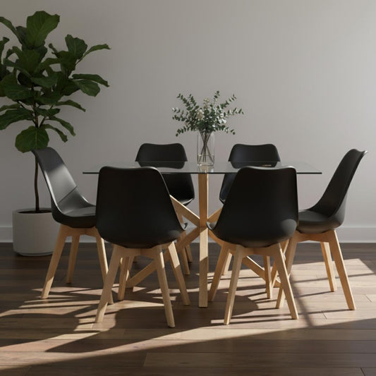 Comedor Mesa Rectangular Greta 160x90 + 6 Sillas Tulip Negro