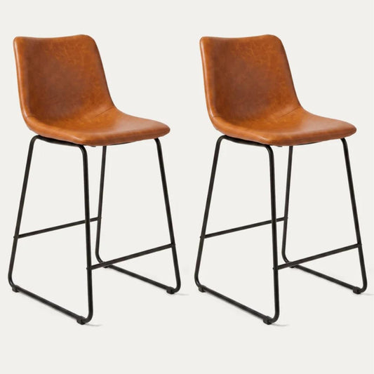 Pack 2 Taburetes de Bar Toscana 66cm | Cuero Sintético Camel y Metal