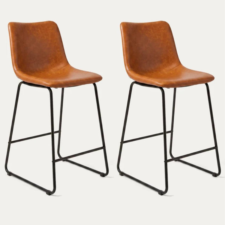 Pack 2 Taburetes de Bar Toscana 66cm | Cuero Sintético Camel y Metal