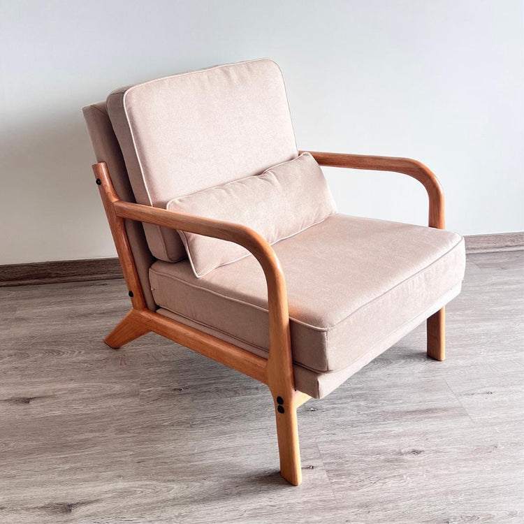 Sillón Andrea Tela Beige | Madera Natural