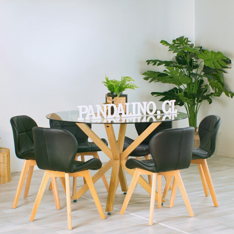 Comedor Mesa Equiz 120cm + 6 Sillón Rubik Negro