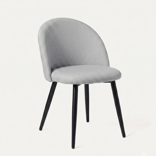 Silla Eloina | Tapizada Lino Gris | Patas Acero Negro