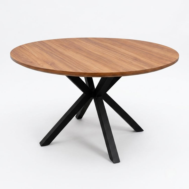 Mesa Redonda 100cm Equiz Rústica | Cubierta Madera | Base X Negro