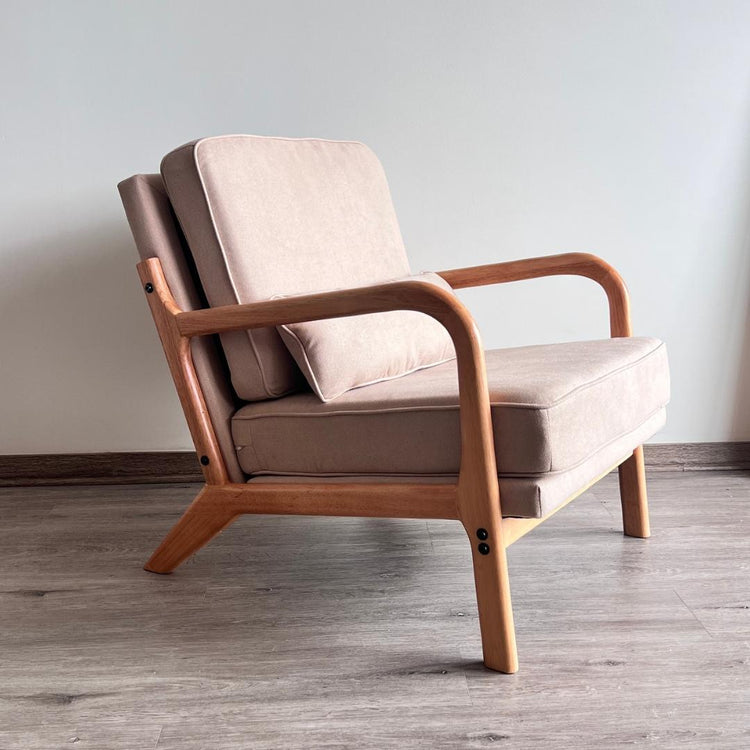 Sillón Andrea Tela Beige | Madera Natural