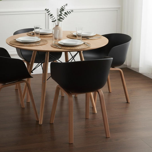 Comedor Redondo Shanna 80 cm + 4 Sillas Casper Negro
