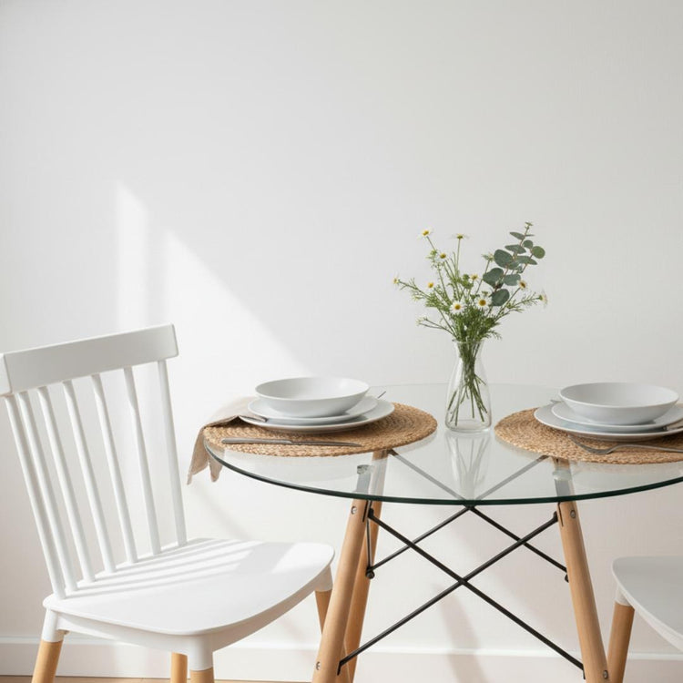 Comedor Mesa Elida 80 cm + 2 Sillas Windsor Blanco