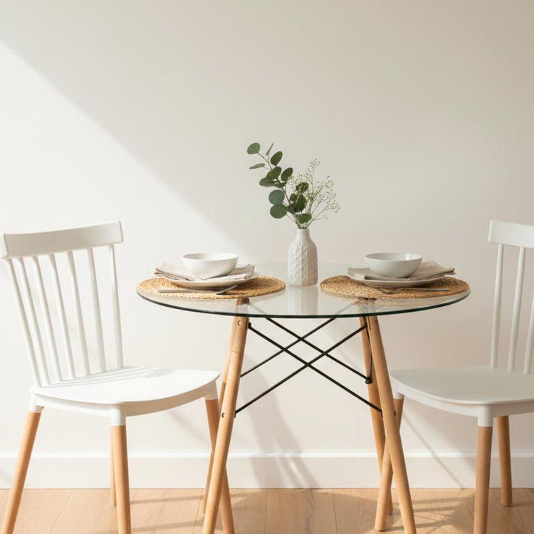 Comedor Mesa Elida 80 cm + 2 Sillas Windsor Blanco