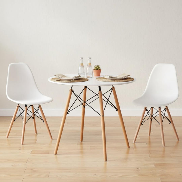 Comedor Mesa Estela Blanca 80 cm + 2 Sillas Eames Blanca