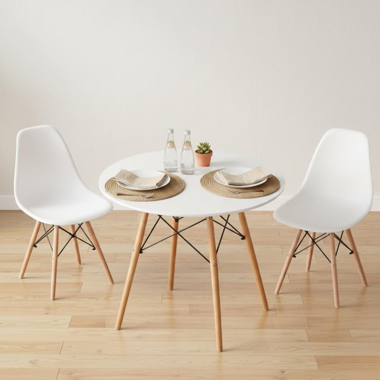 Comedor Mesa Estela Blanca 80 cm + 2 Sillas Eames Blanca