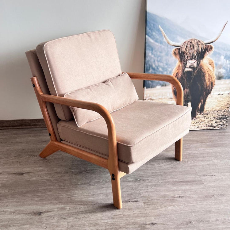 Sillón Andrea Tela Beige | Madera Natural
