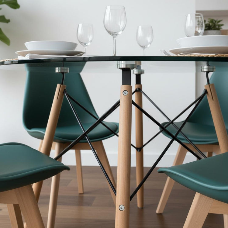 Comedor Mesa Redonda Elida 100cm + 4 Sillas Tulip Verde Esmeralda